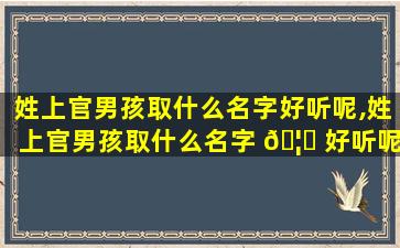 姓上官男孩取什么名字好听呢,姓上官男孩取什么名字 🦁 好听呢四个字